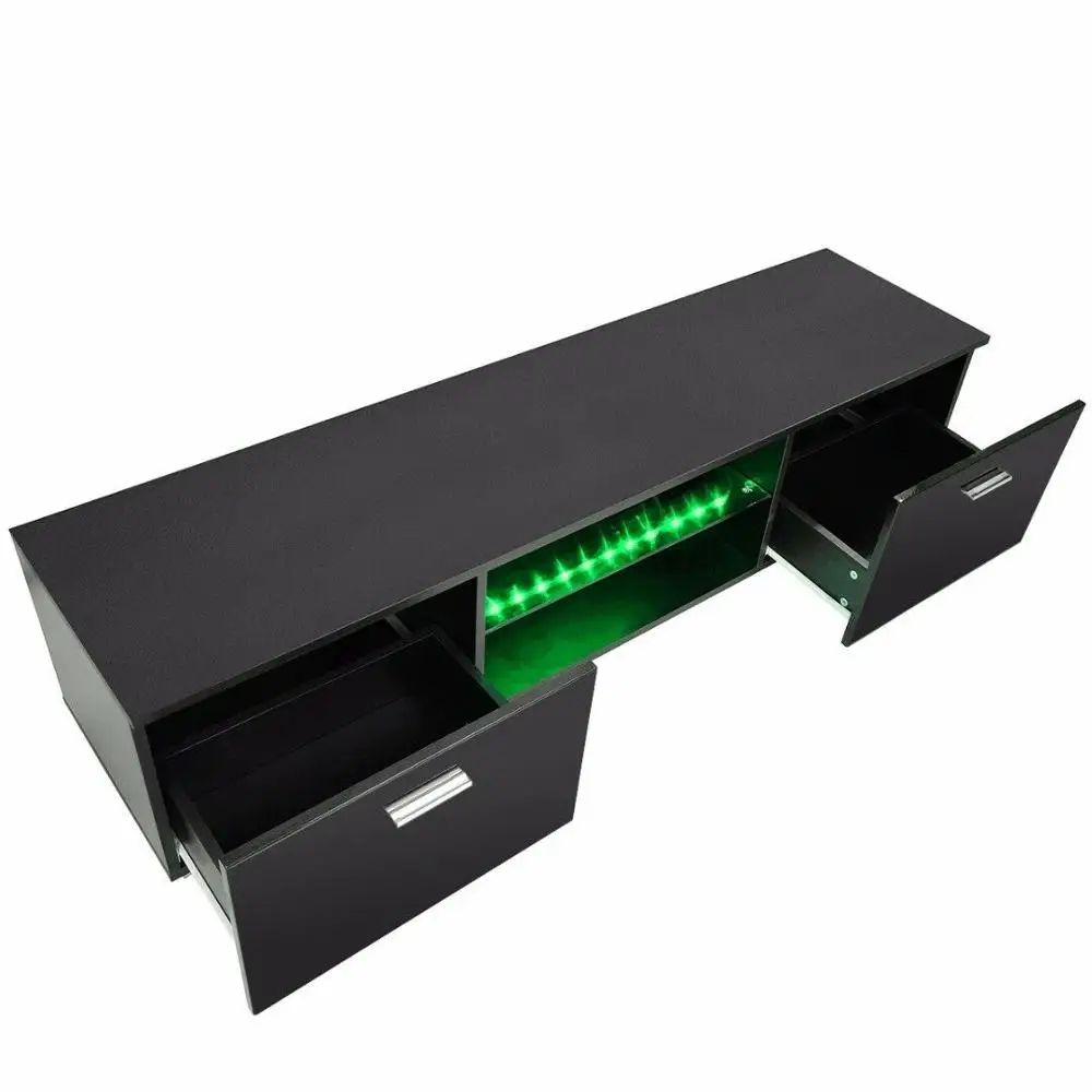 Черный глянец 63 &quotтумба под Телевизор с светодиодный светильник 2 ящика консоль