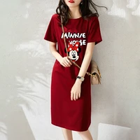 mickey mouse midi dress ladies cartoon a line disney dresses summer black robes loose nightdress sweet vestidoes commute clothes