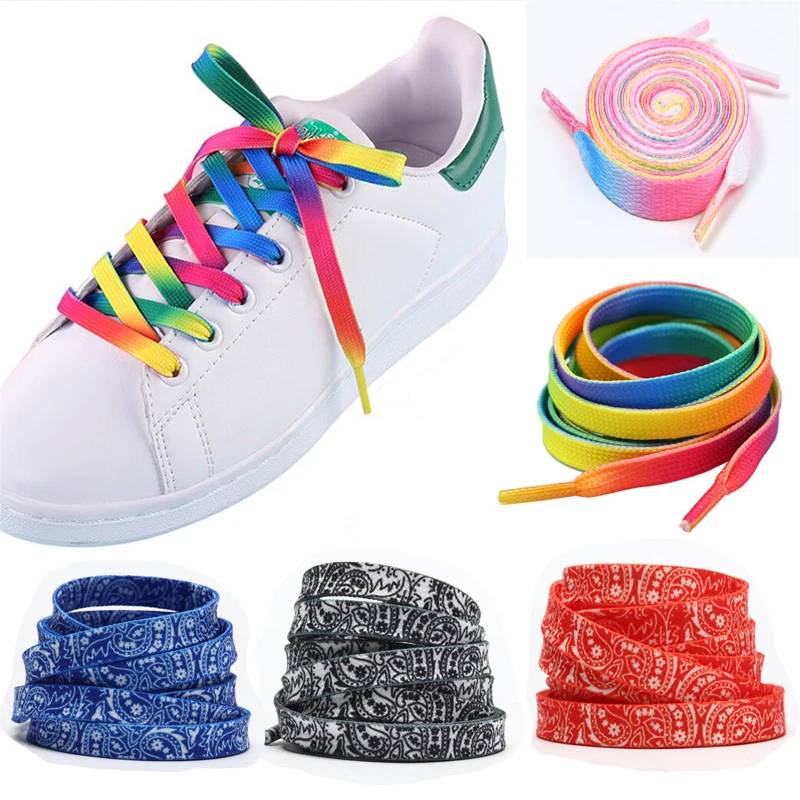 

1Pair Colorful Laces Rainbow Gradient Print Flat Canvas Shoe Lace Shoes Casual Chromatic Colour Shoelaces 80CM/100CM/120CM/150CM