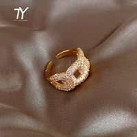 2021 new exaggeration chain circle buckle gold opening rings for woman fashion zircon jewelry wedding party girls unusual ring