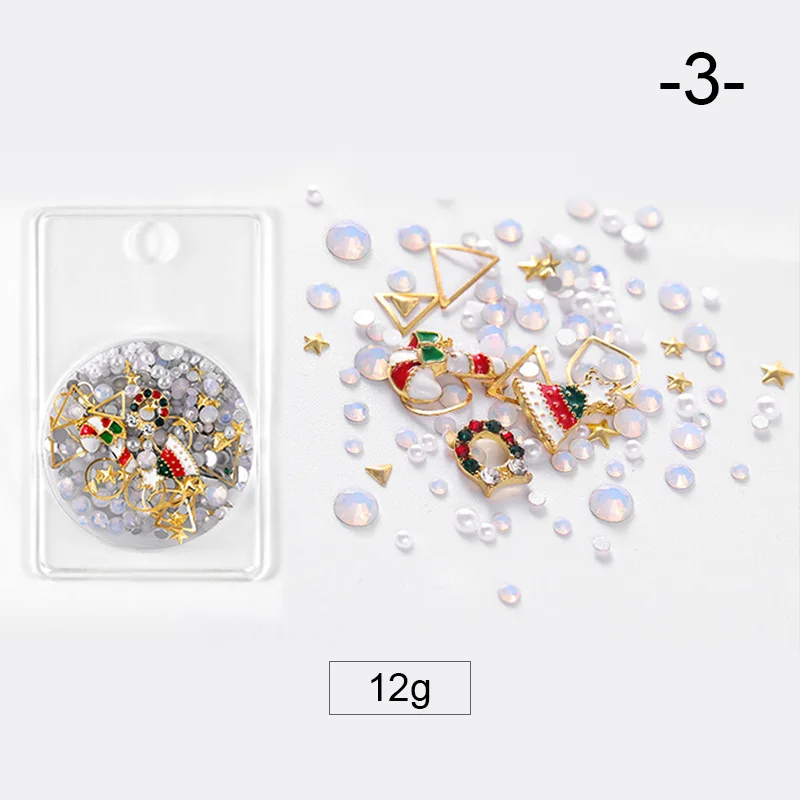 3D Рождественские украшения для дизайна ногтей разноцветные Стразы красного
