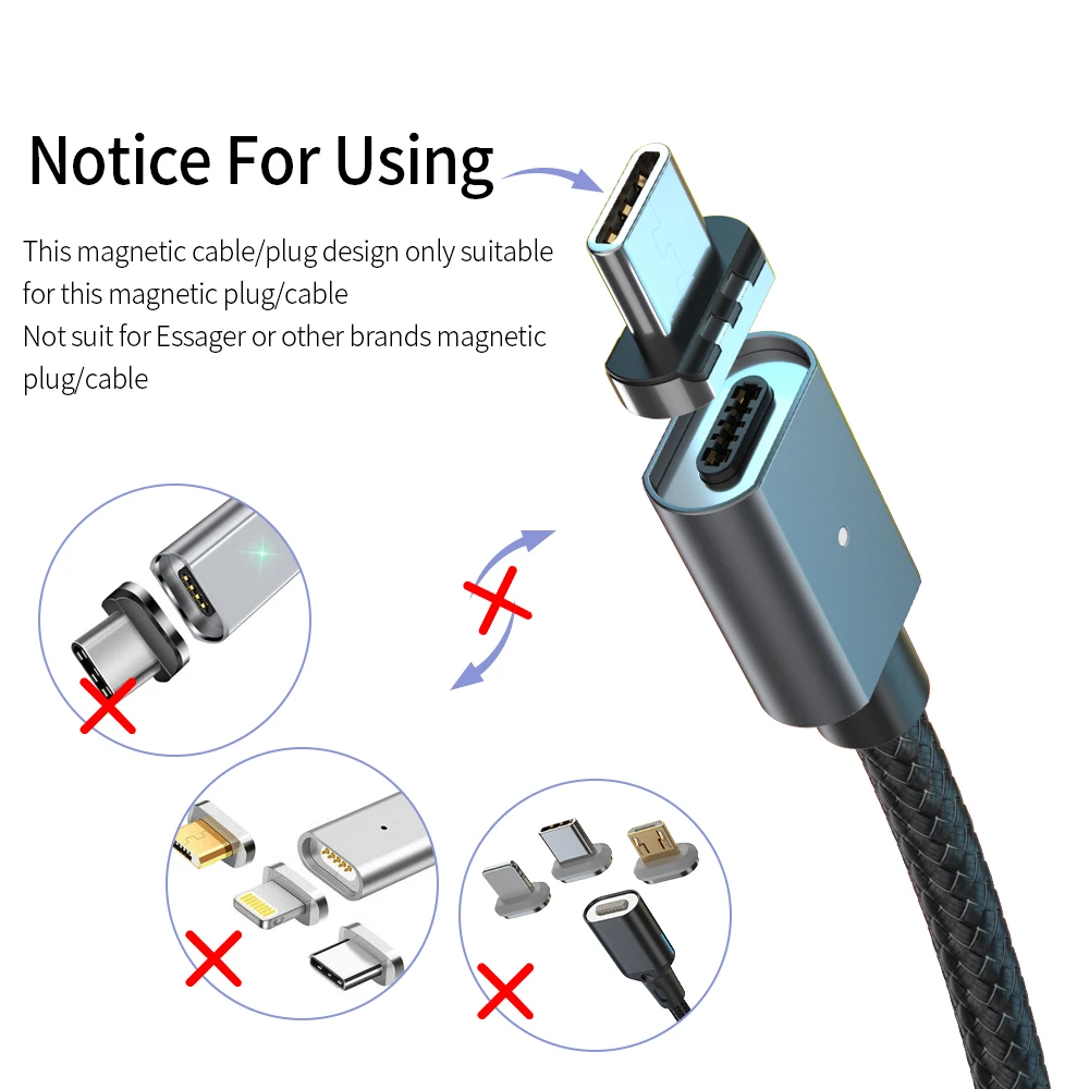 Магнитный кабель Essager 100 Вт USB Type C для MacBook Pro быстрая зарядка 4 0 Huawei P30 Redmi провод