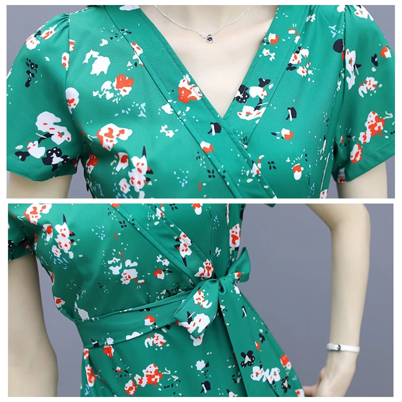 

Summer short beach dress women casual short-sleeved flower print ruffled tunic dress ladies fashion V-neck mini dress