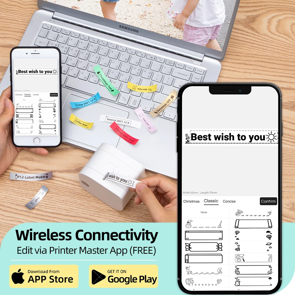 Аппарат для изготовления этикеток Bluethooth P12/P12PRO самоклеящейся этикеточной бумаги