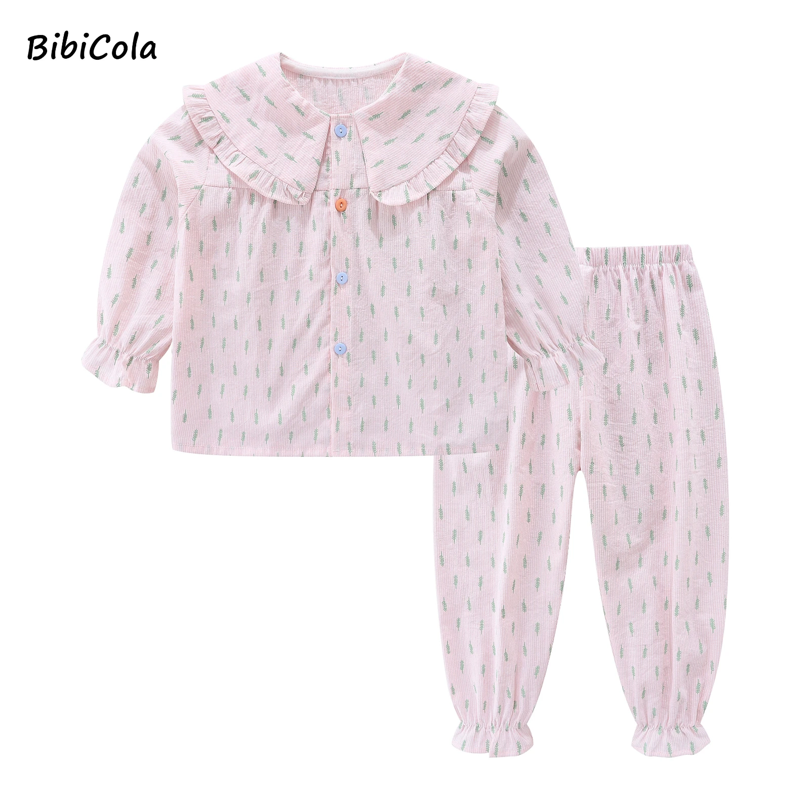 

Girls Pajamas Spring Long Sleeve Children Sleepwear Cartoon print Set Washed cotton Boys Pyjamas Sets for Kid Nightwear Set 3-7Y