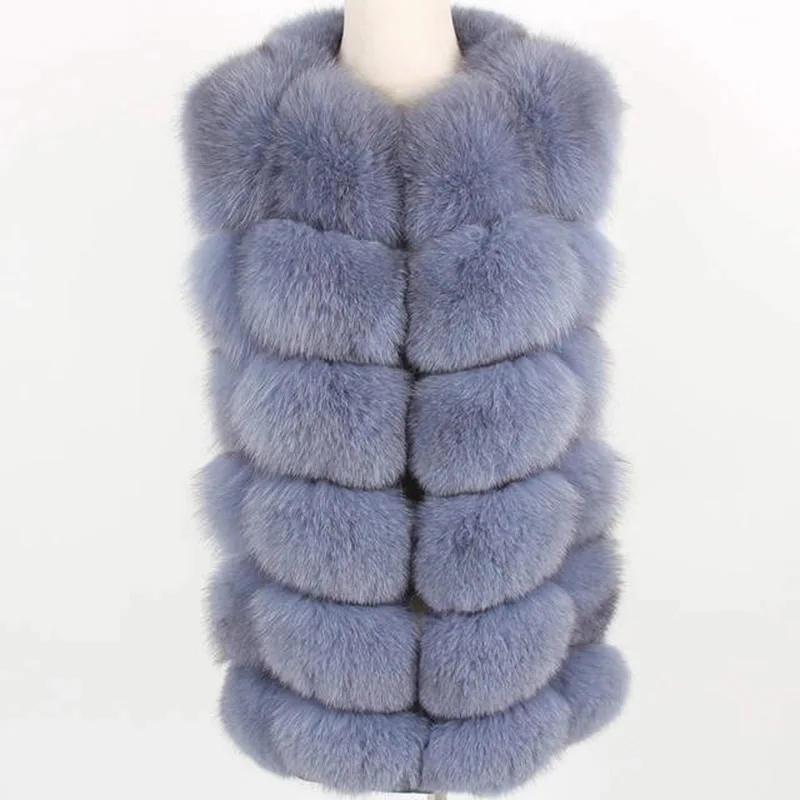 2022 Autumn Winter Women Real Fox Fur Vest Long Natural Fur Coat Gilet Sleeveless 70cm Coat Length
