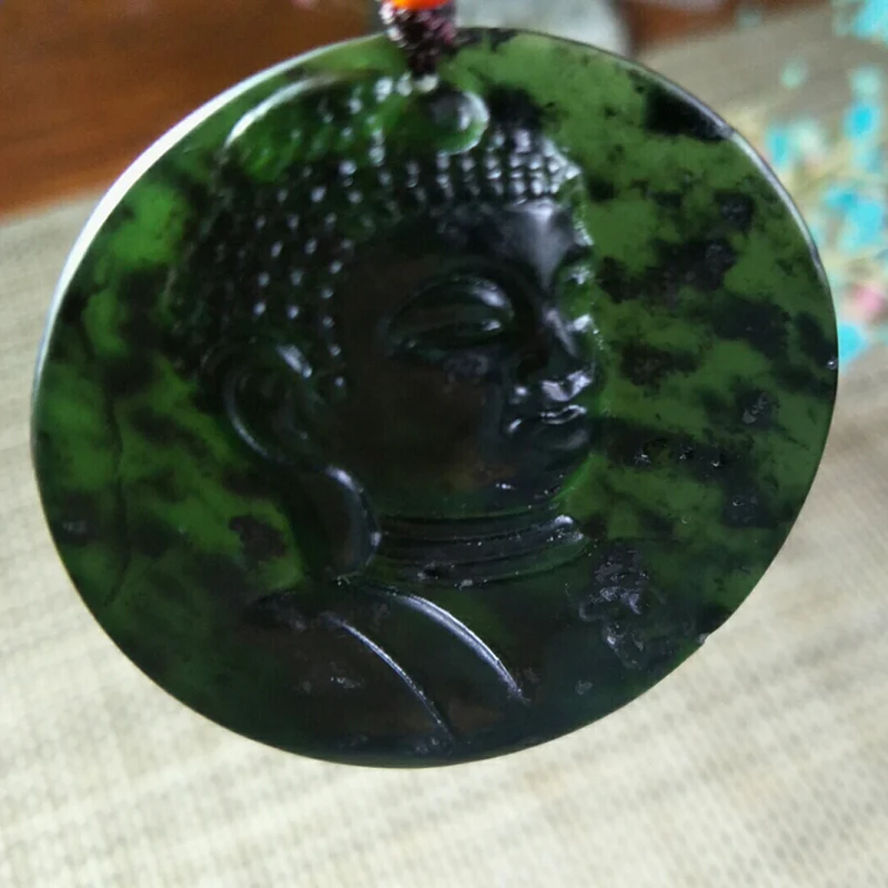 

Natural Black-Green Jade Sakyamuni Head Portrait Jade Pendant Jewelry Lucky Exorcise Evil Spirits Amulet Pendant Fine Jewelry