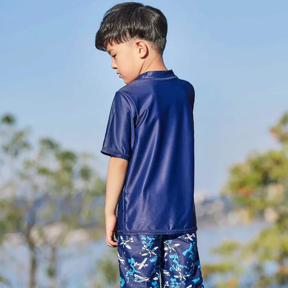 Купальный костюм для мальчиков рубашка с коротким рукавом и защитой от рашгарда