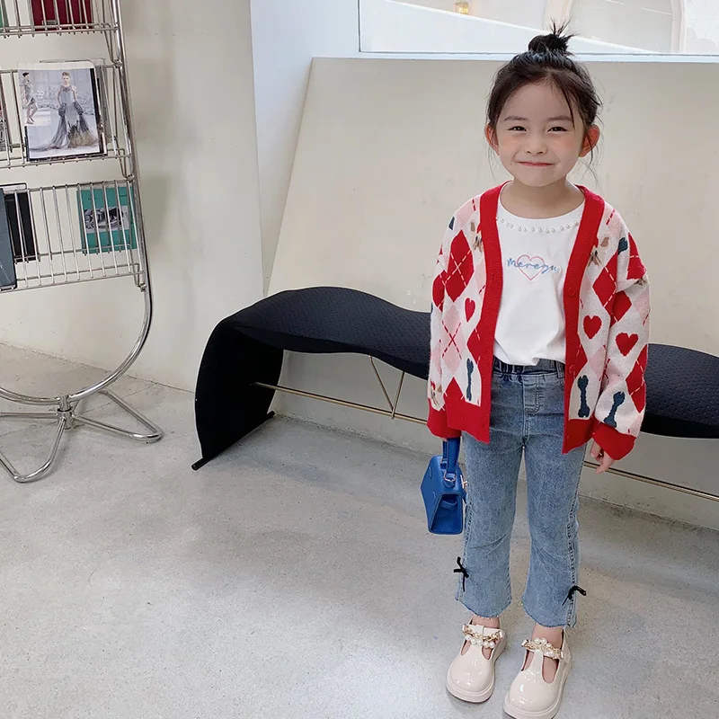 

Outerwear Sweater Coat Singlr Breasted Geometric Full Sleeve Regular Cotton Casual New Fashion Spring Autumn Unisex Fit for Kids
