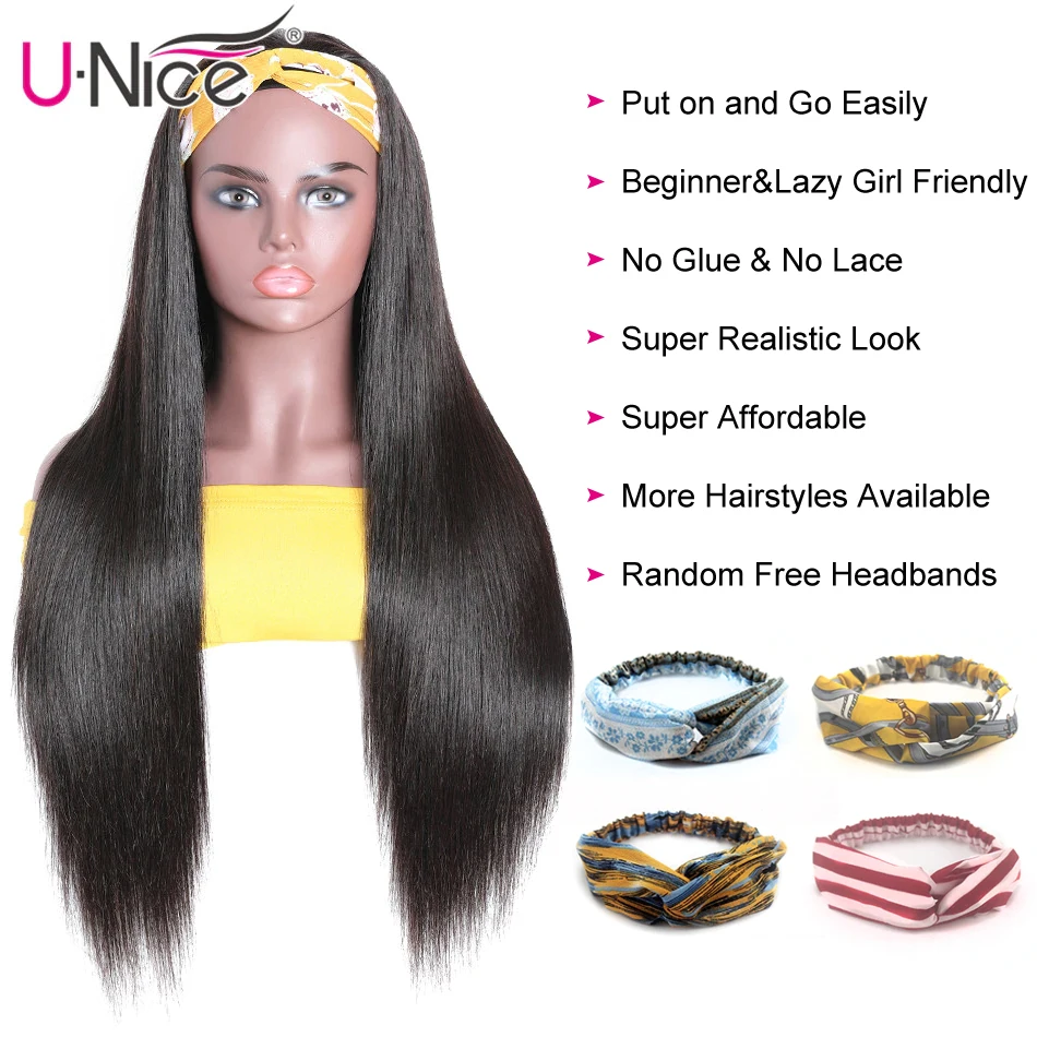 Unice Hair Straight Headband Wig Human Honey Blonde Highlight Wigs for Women Beginner Friendly | Шиньоны и парики