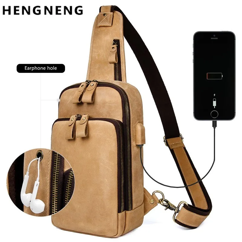Style Men's Sling Chest Bag Genuine Leather Messenger Bag Men's Shoulder Bags Travel Daypack Summer Designer Crossbody Bags