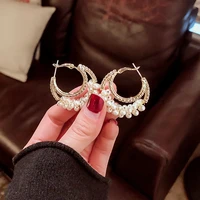 korean dongdamen literary temperament twines freshwater pearl celebrity diamond geometric circle ear ring female