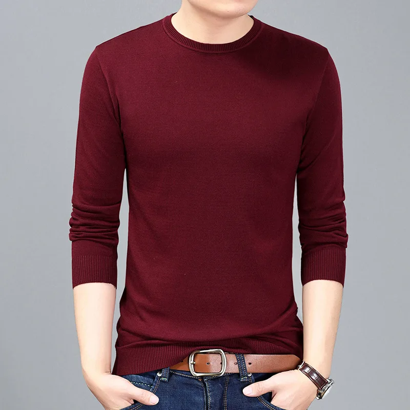 

Spring and autumn new solid color round neck knitted long-sleeved T-shirt men's thin bottoming shirt pullover top YJ816