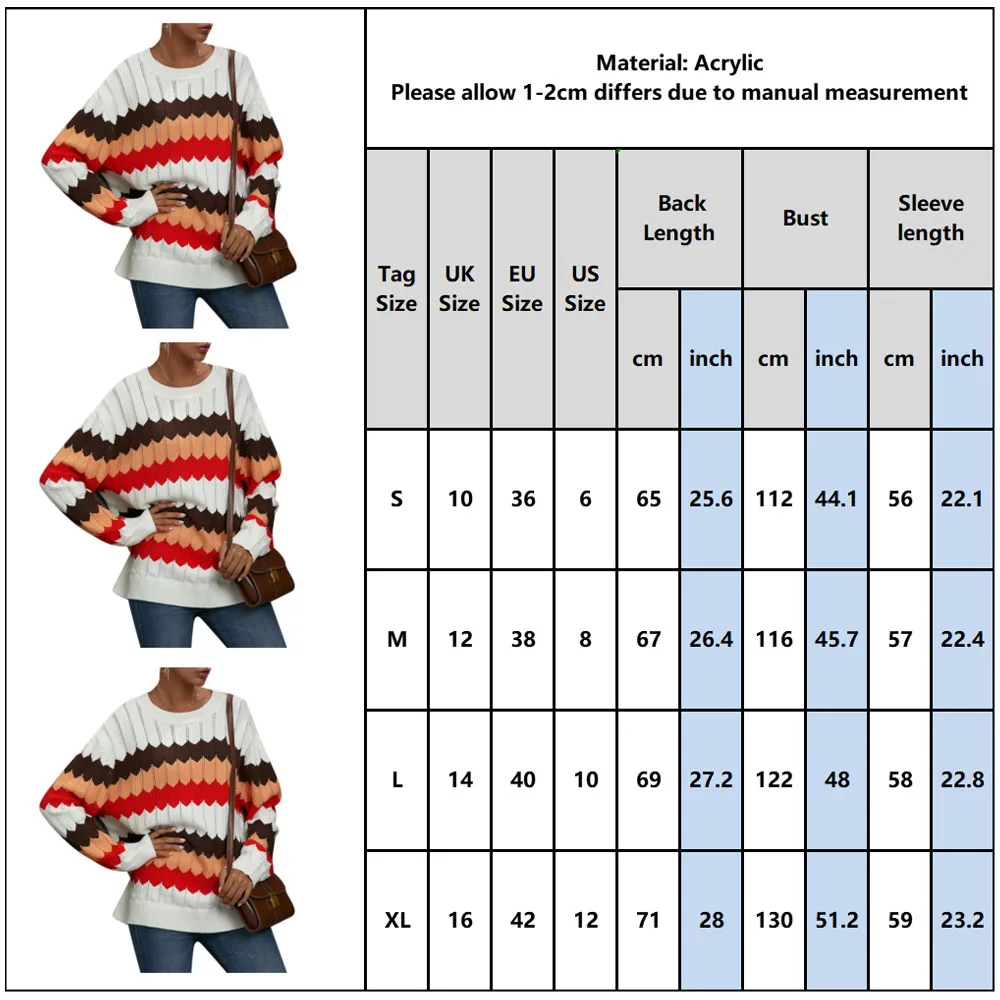 

Women Pullover Sweater Round Neck Knit Sweater Wave Stripe Pullover Casual Loose Sweater Pull femme Streetwear Winter