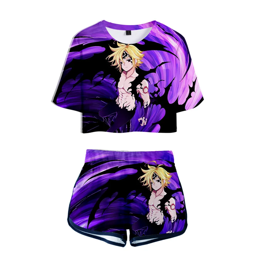 

Anime The Seven Deadly Sins Nanatsu No Taizai 3D Print Ladies Tracksuits Two Piece Set Crop Top and Shorts Suit Cosplay Costume