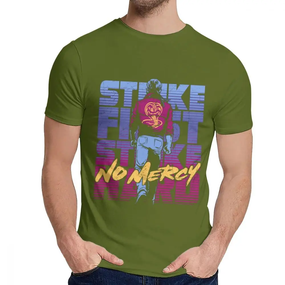 Awesome Cobra Kai футболка Классическая Цитата Strike First Strike жесткая футболка Mercy хип хоп для мужчин - Цвет: Армейский зеленый