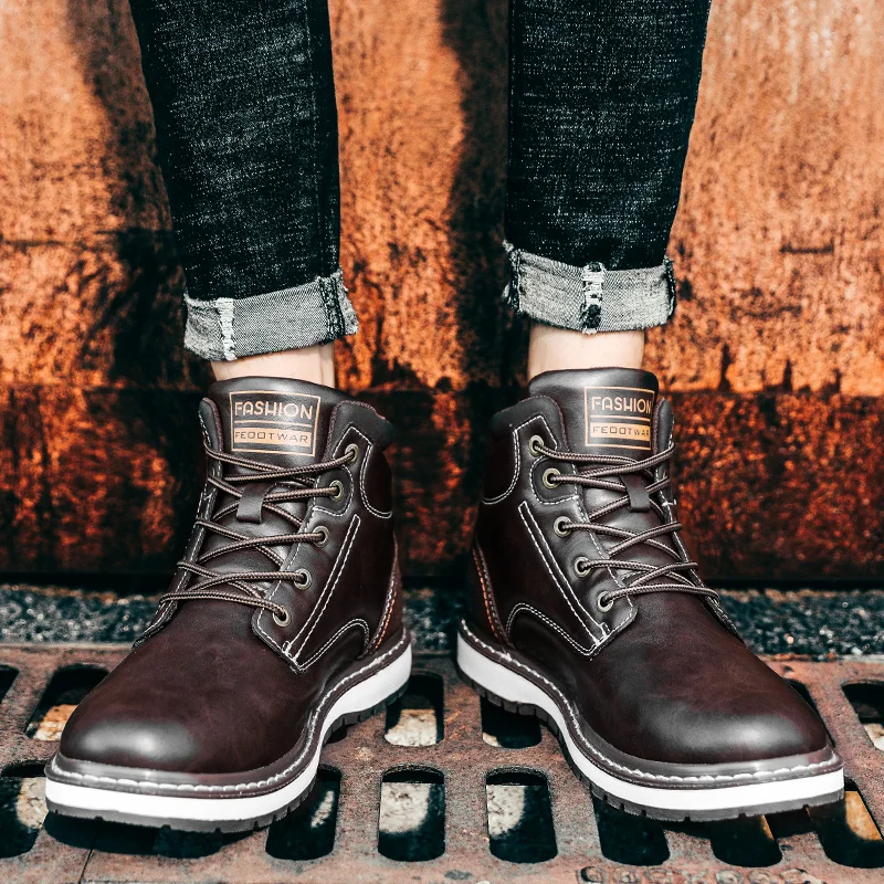 

New Men Outdoor Hiking Boots Leather Snow Boots Men Sneakers Working Ankle Boots Men Shoes Size 39-45