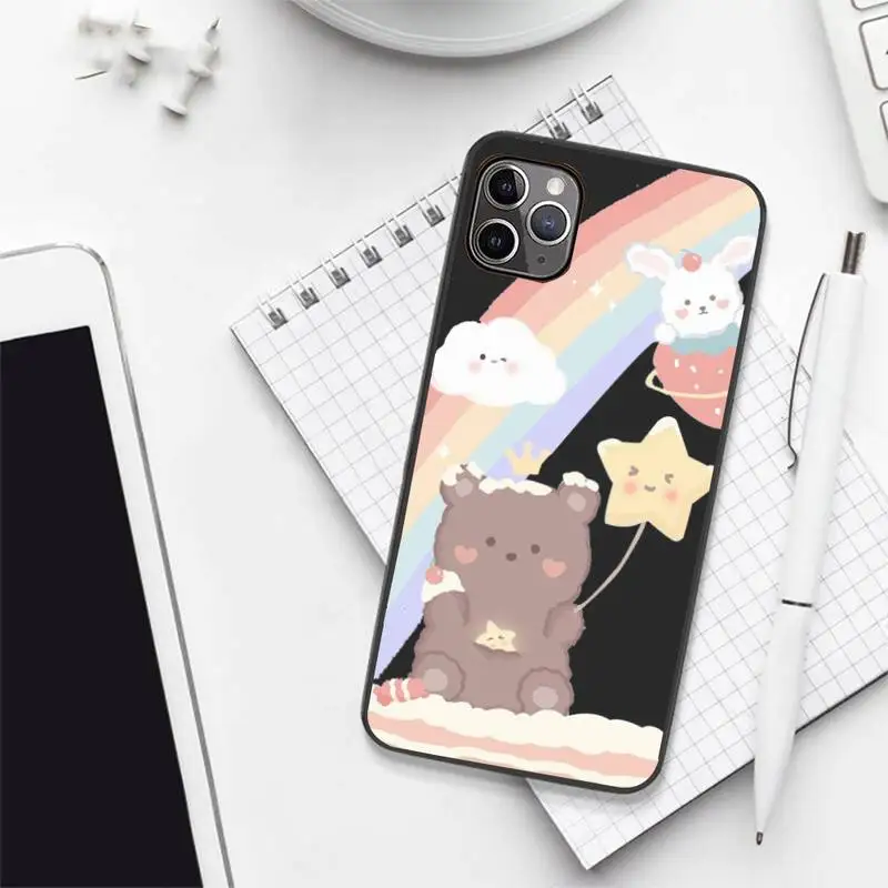 

Cute cartoon girl with bear animal Phone Case Candy Color for iPhone 6 7 8 11 12 s mini pro X XS XR MAX Plus