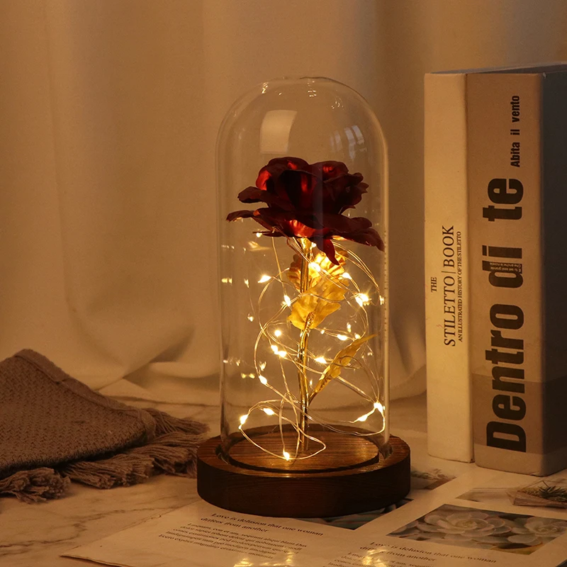

Искусственный вечная роза светодиодный светильник Красота с рисунком из мультфильма «Красавица и Чудовище» в Стекло, подарки на Рождество,...