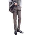 Модные официальные деловые мужские костюмные брюки Boutique в клетку, мужские повседневные облегающие клетчатые брюки, брюки для жениха, свадебного платья