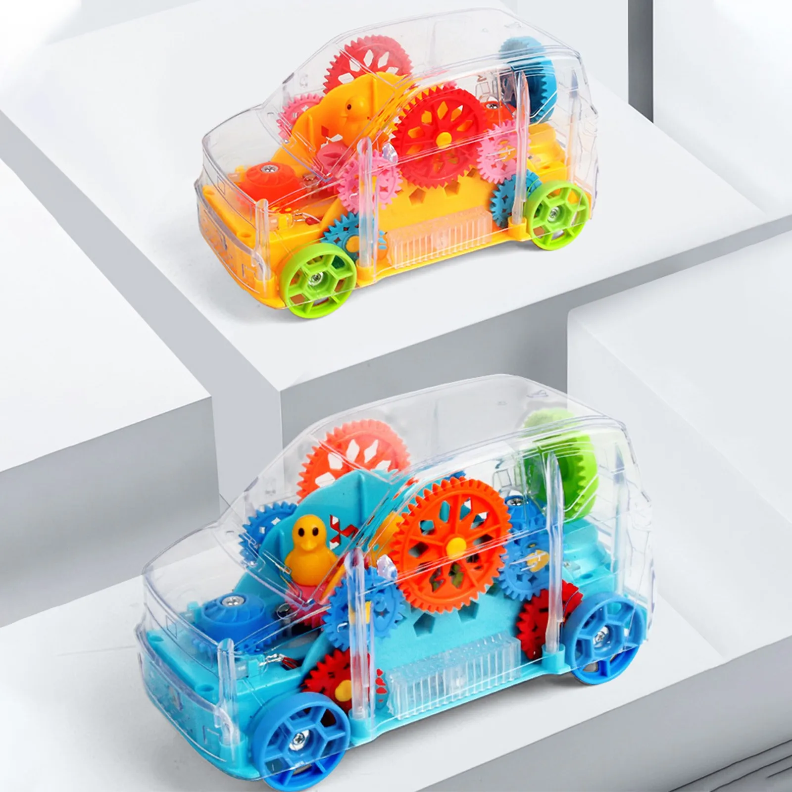 

Kids Children Flashing Toy Transparent Light Up Colorful LED Music Mechanical Gear Vehicle Luminous Model Gift Children Car Toy