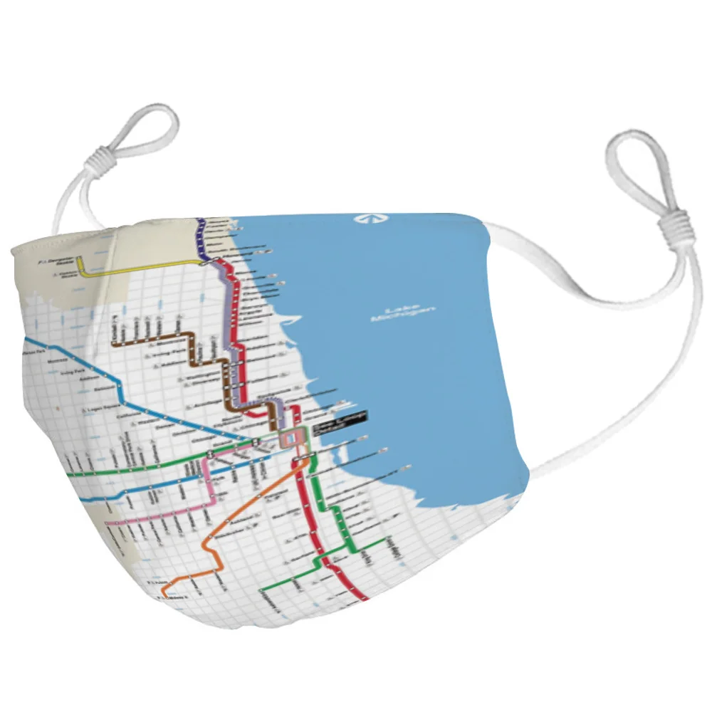 Map Of Chicago Railway Layout Printed Face Mask Anti-dust Masks with 2 Filter Boys Girl Men for Cycling Traveling Dropshipping | Аксессуары
