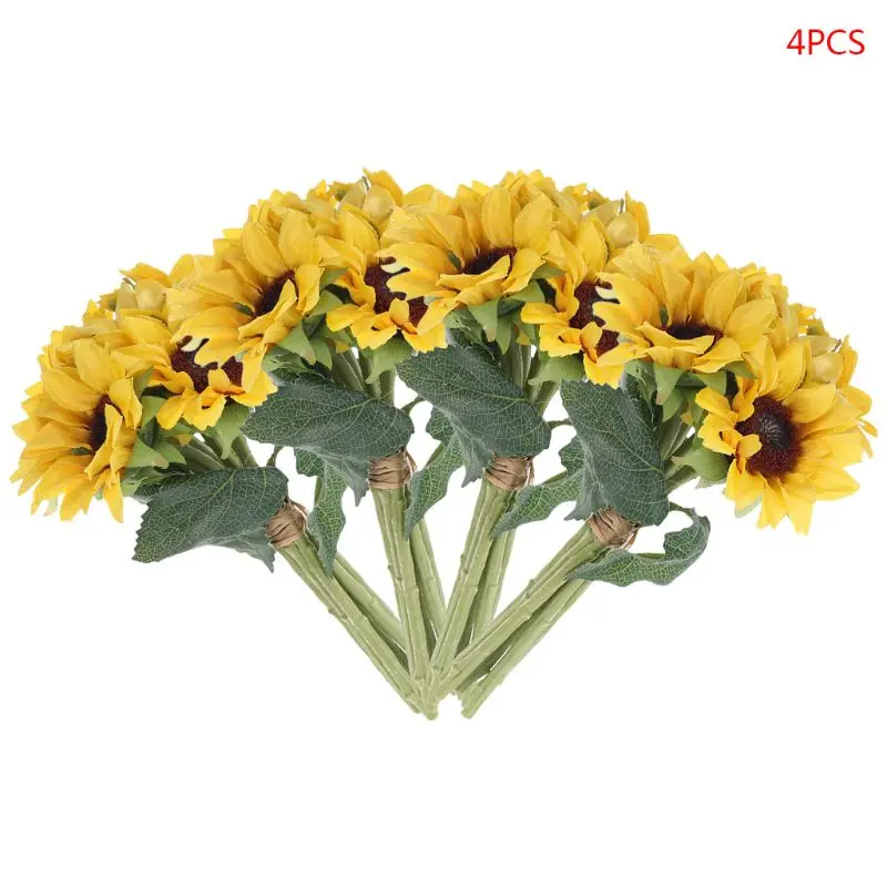 Искусственные Подсолнухи 4 пучка 24 головки искусственные листья | Дом и сад