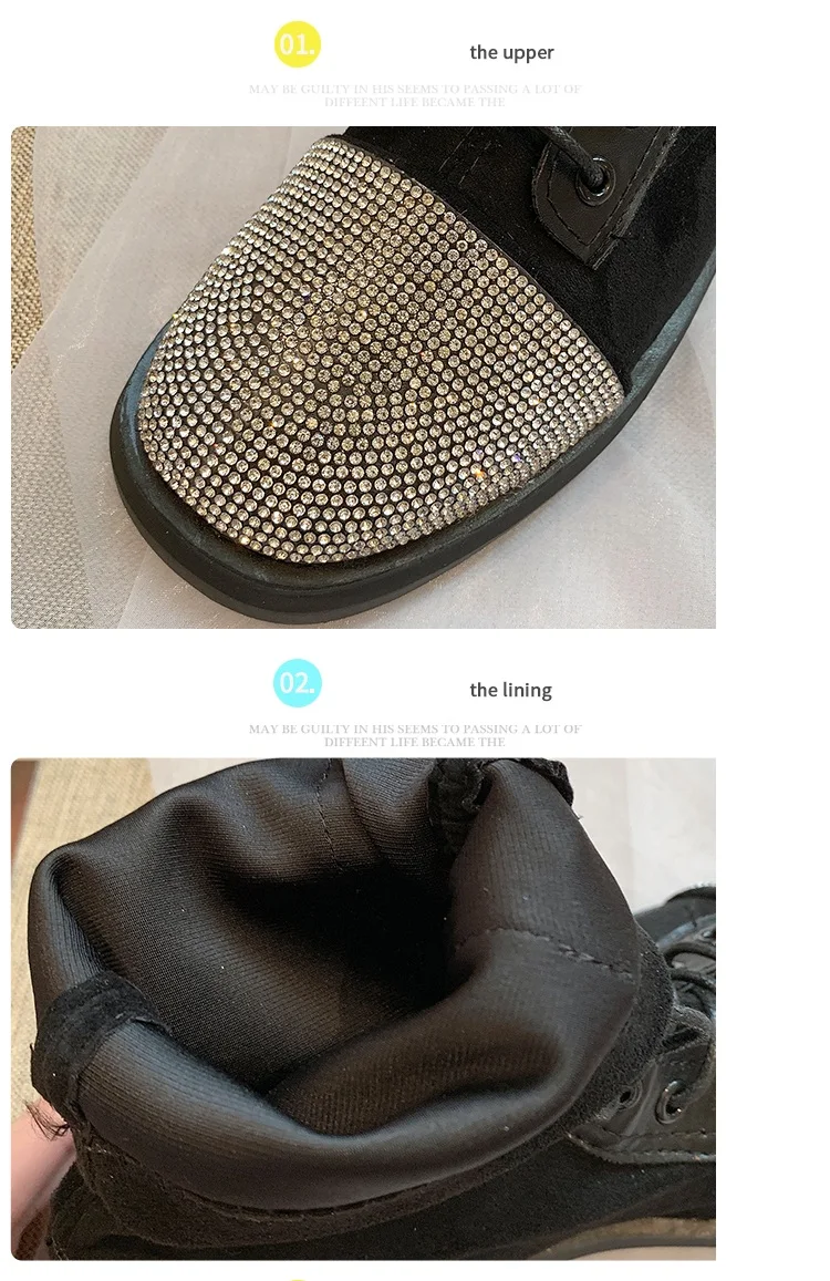Новые модные женские туфли кожаные сапоги Bling Стразы шнуровка; осень-зима Ботильоны с круглым носком на платформе; Botas Mujer