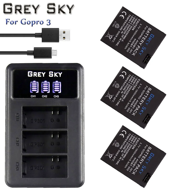 charger and 3battery 4 шт 1600mAh Hero 3 Gopro Hero3 Замена батареи+ светодиодный двойной USB зарядное устройство для GoPro Go pro Hero 3 3+ камеры - Цвет: charger and 3battery