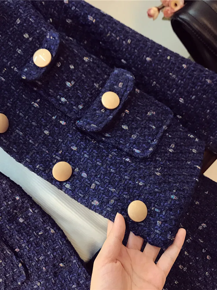 Женский твидовый короткий пиджак + облегающая шерстяная юбка в стиле ретро