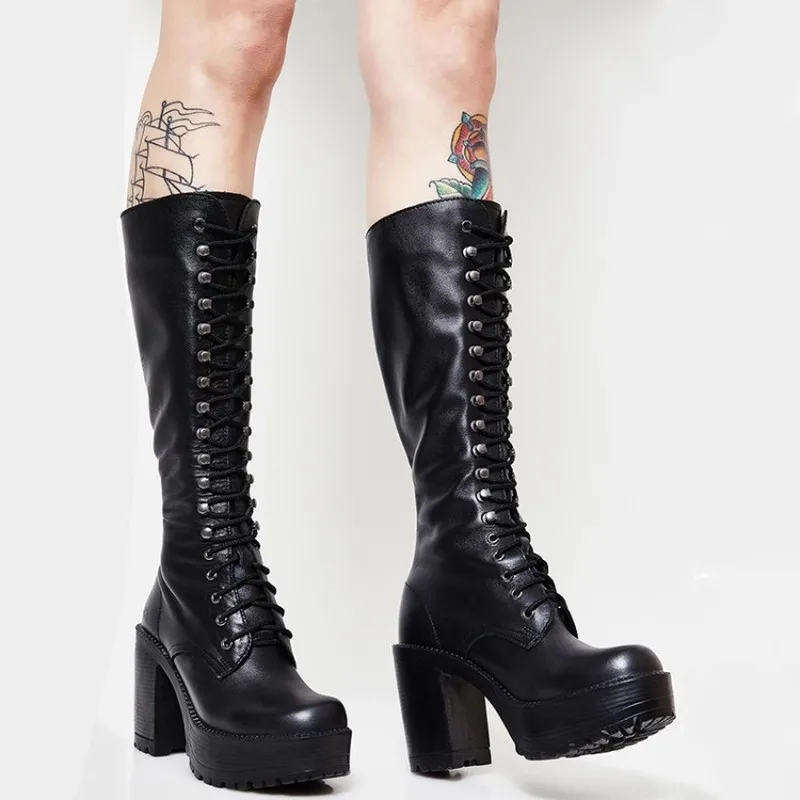 US4 11 женские ботинки до середины икры из натуральной кожи мотоботы на платформе