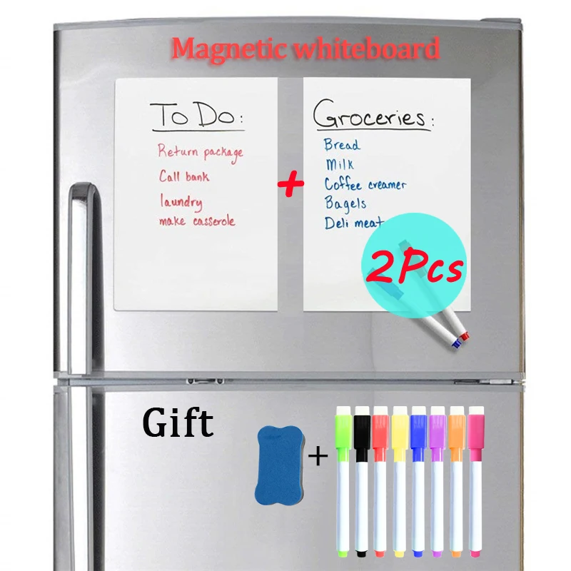 

2PCS A4 Size Magnetic Whiteboard Fridge Stickers Dry Erase Whiteboard Office School Supplies Bulletin Message Board Wall Board