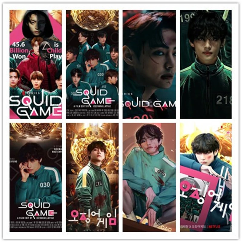 

Самоклеящиеся фигурки KPOP Bangtan Boys из серии игра кальмар, фотопостер джимин Цзинь СУГА джунгкоком, стена стандарта Q6