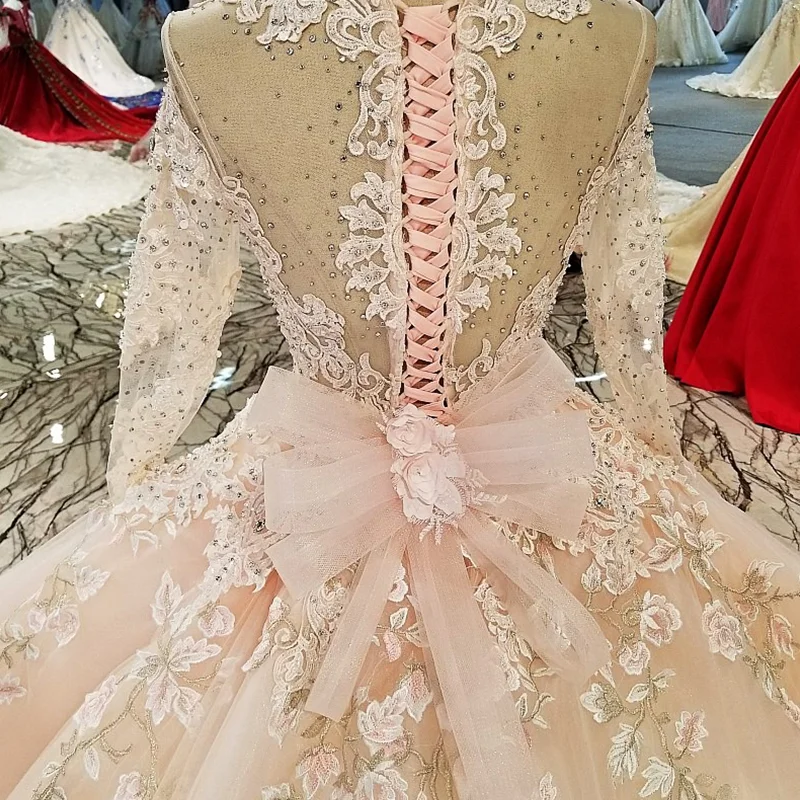 LS00322 vestido de festa выпускные платья смотреть сквозь спину аппликации полный рукав лук