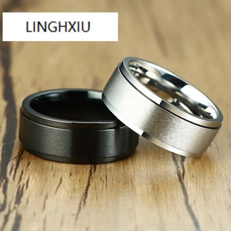 

Lingxiu Basic Spinner Ring Men's Wedding Brands Stainless Steel Rotatable 6mm 8mm Male Anel Stylish Punk Alliance