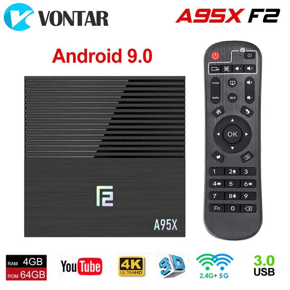ТВ приставка A95X F2 Android 9 0 Amlogic S905X2 4 + 64 ГБ два Wi Fi USB3.0 1080P H.265 4K 60 кадров/с|ТВ-приставки