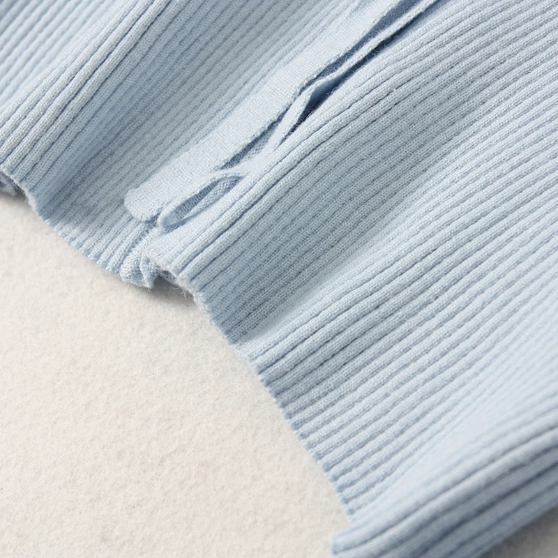 

2021 Winter Fashion Blue Fur Collar Cropped Knitted Pullovers Women's Sweater Vintage Short Sleeve Female Jumper Chic Tops