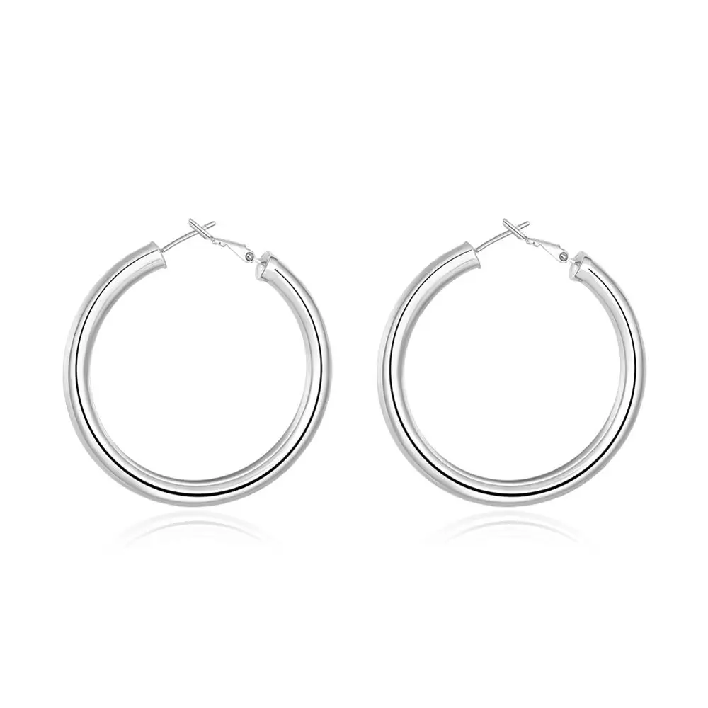 

AGTEFFER 925 Sterling Silver 50mm Round Smooth Big Circle Hoop Earrings For Woman Fashion Party Wedding Jewelry Gifts