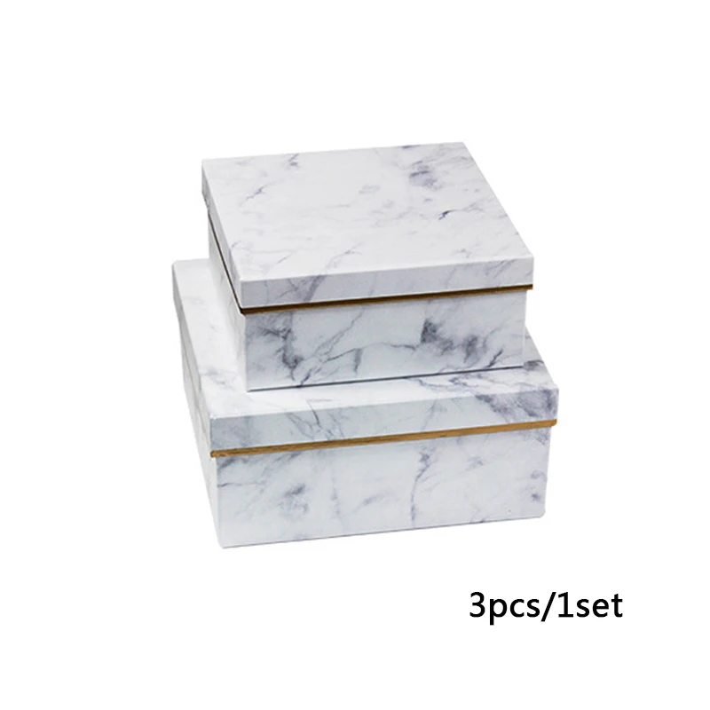 C White 3 Pcs Рождественский креативный Простой Мраморный Стиль Подарочная коробка флорист шляпа Коробки Подарочный пакет конфеты коробка упаковка Цветы Подарки вечерние принадлежности - Цвет: C White 3 Pcs