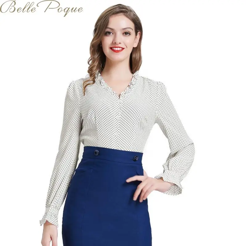 Belle Poque/Повседневная Блузка в горошек с v-образным вырезом и длинными