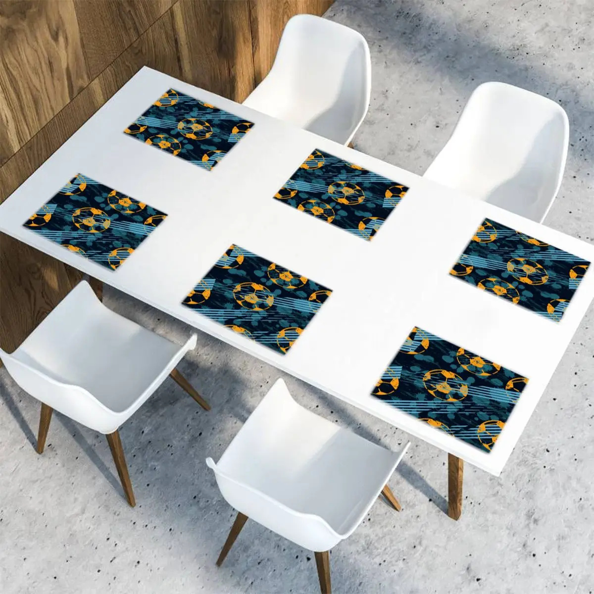 

6 Pcs Placemat Geometric Football Chaotic Spray Paint Fabric Table Mats Tableware Kitchen Tool Table Mats