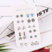vintage geometric stud earrings set for women 2019 brincos fashion punk flower shell stone small earring boho jewelry wholesale