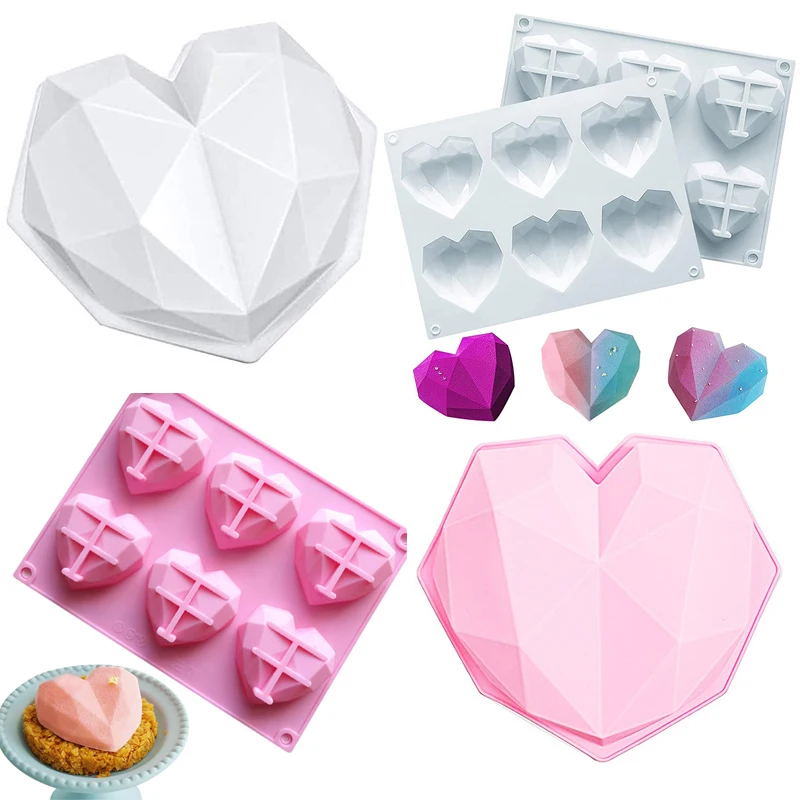 

3D Diamond Heart Shape Cake Mould DIY Sticks Lolly Candy Chocolate Mousse Pastry Dessert Molds Silicone Bakeware Tools