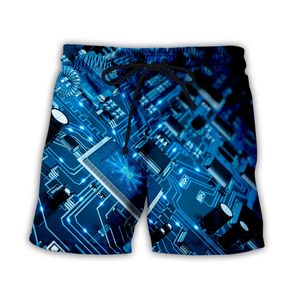 

Шорты мужские с электронным чипом, пляжные быстросохнущие повседневные в стиле хип-хоп, с 3D принтом, уличная одежда в стиле Харадзюку 06, летн...