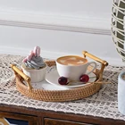 Круглый плетеный поднос из ротанга, плетеная корзина с ручкой для хранения хлеба, фруктов, чая, цветов, завтрака