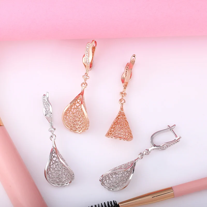 Модные полые Длинные серьги из 585 золота с камнями ювелирные изделия вечерние