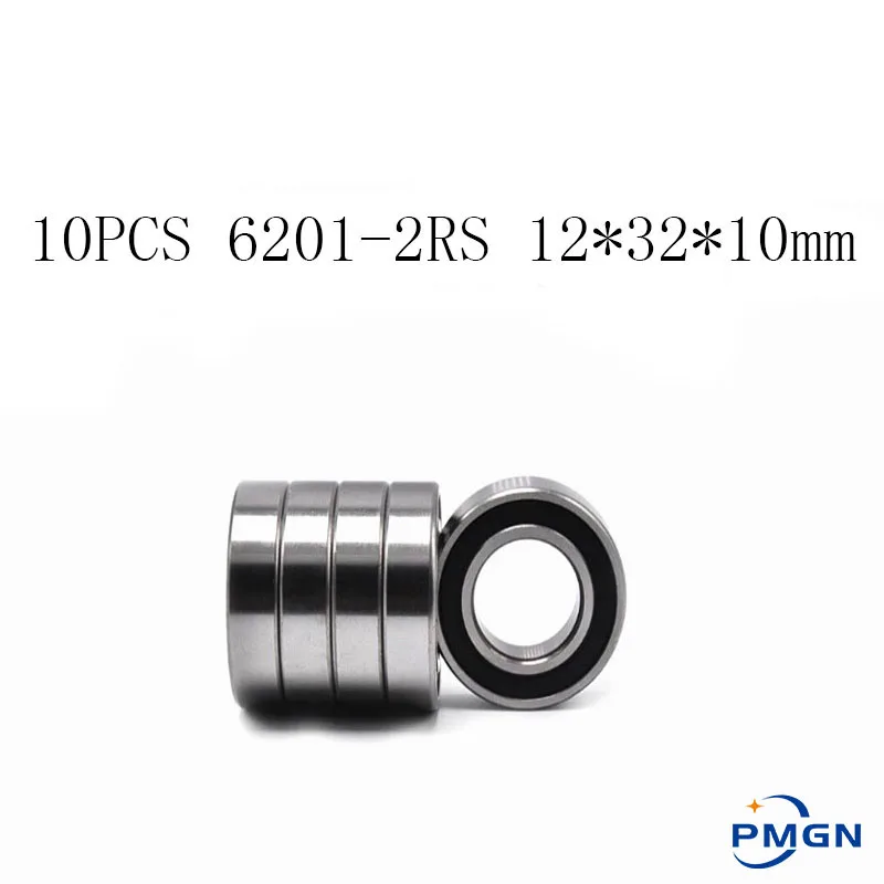 

10PCS ABEC-5 6201 2RS 6201RS 6201-2RS 6201 RS 12x32X10 mm double Rubber High quality seal Groove Ball Bearing for bicycle hubs