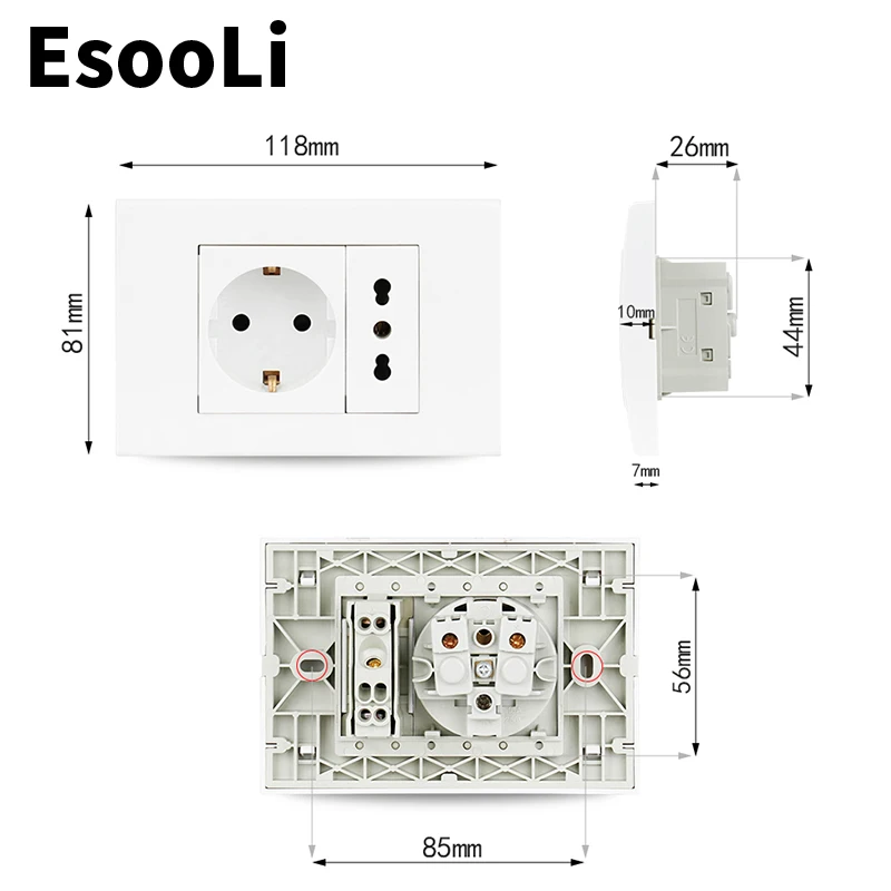EsooLi настенная розетка заземленная 16А европейского стандарта с итальянской/Чили