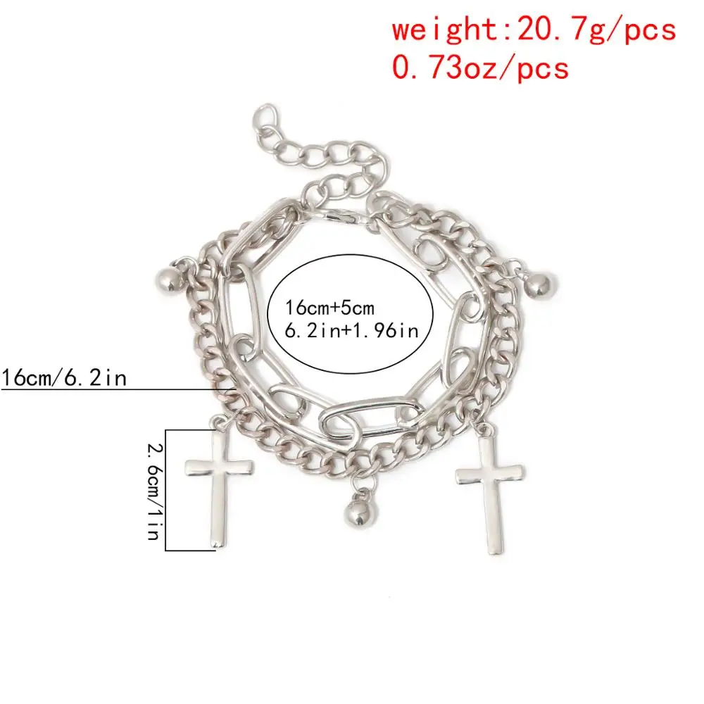 

Boho Vintage Jesus Cross Pendant Tassel Bracelet Bangle for Women Armband Punk Chunky Chain Silver Color Bracelet Couple Jewelry