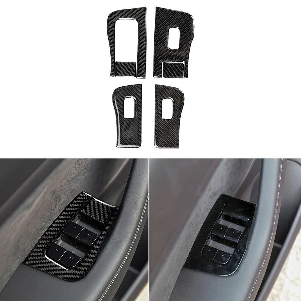 

4pcs Car Window Control Buttons Frame Panel for Tesla Model 3 Carbon Fiber Car Window Lifter Button Decor Trim Sticker